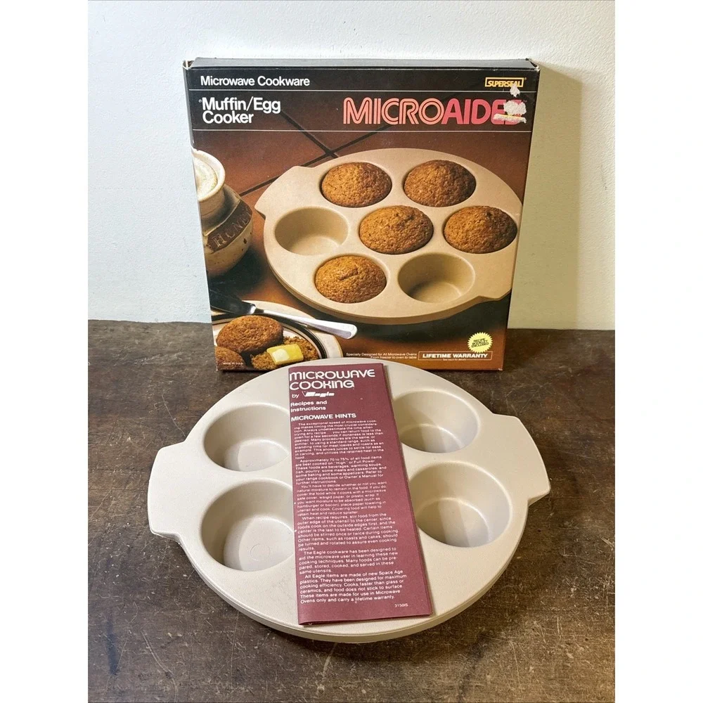 Vtg Anchor Hocking  Microwave Cookware 6 Cup Cupcake Egg Muffin Pan Microware